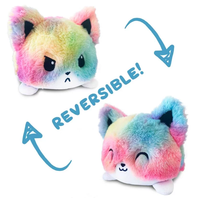 PELUCHE FOX RENARD MIGNON HUMEUR REVERSIBLE DOUBLE FACE - MULTICOLORE TIE-DYE