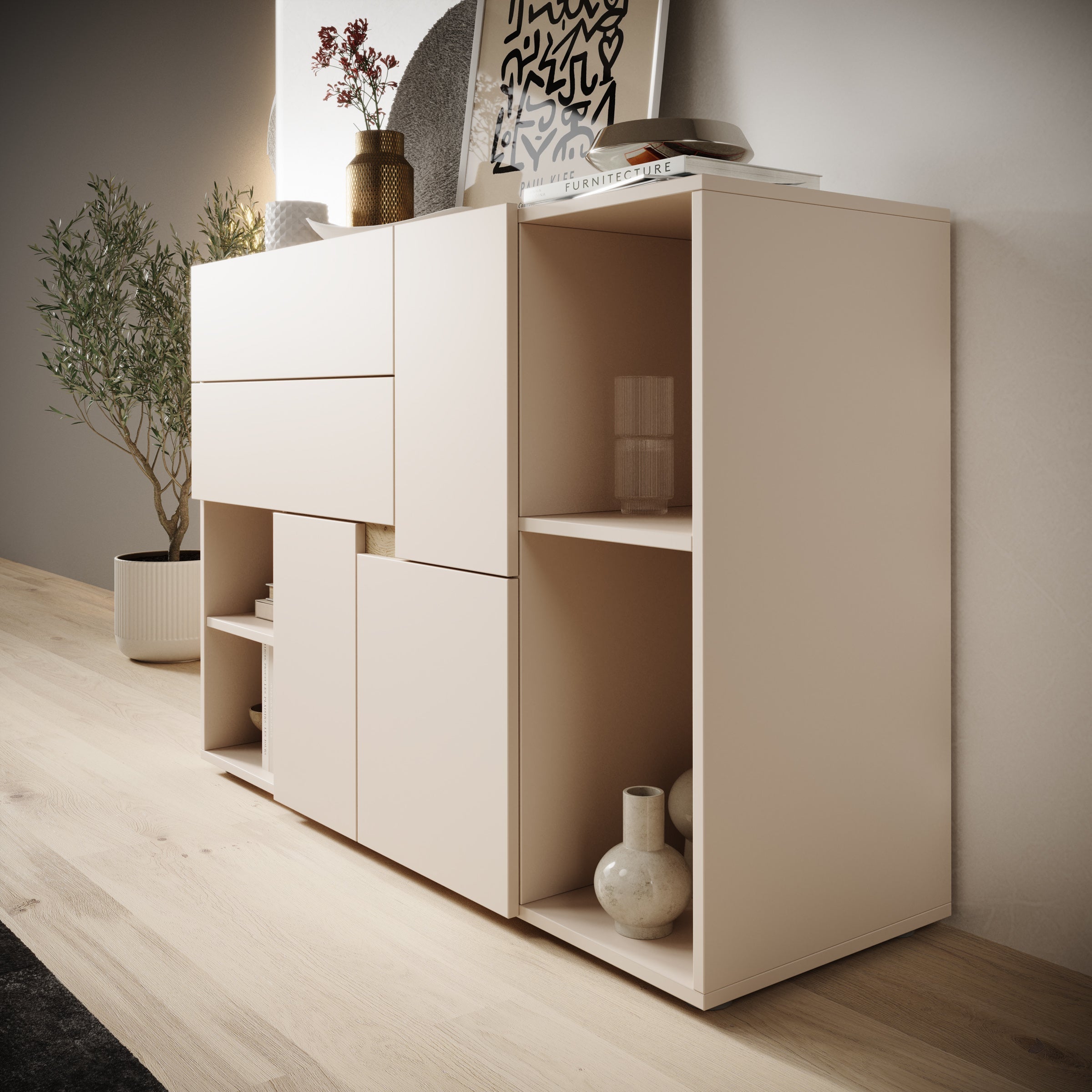 Meubella - Lombok - Dressoir - Beige - 120x42x85 cm