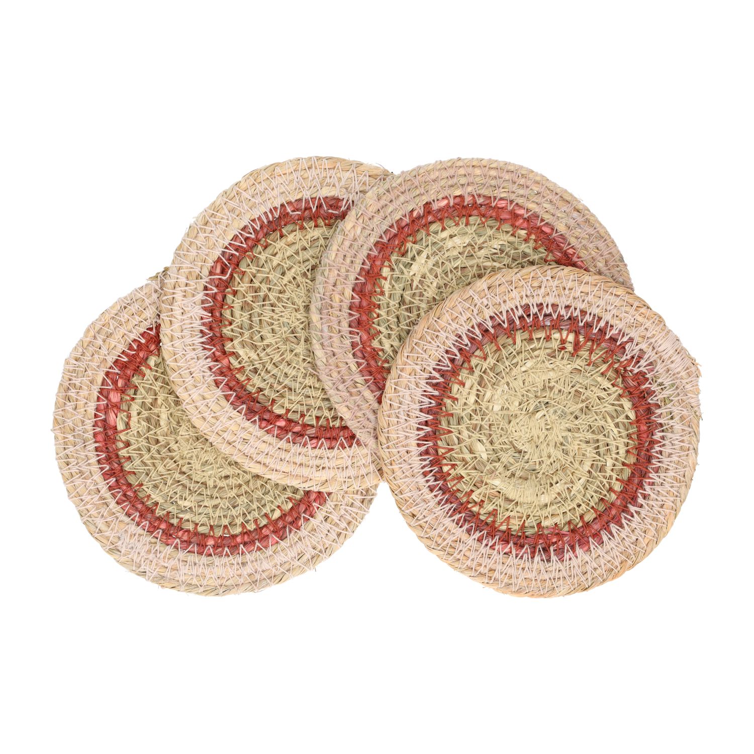 Onderzetter naturel, zeegras, roze, set van 4