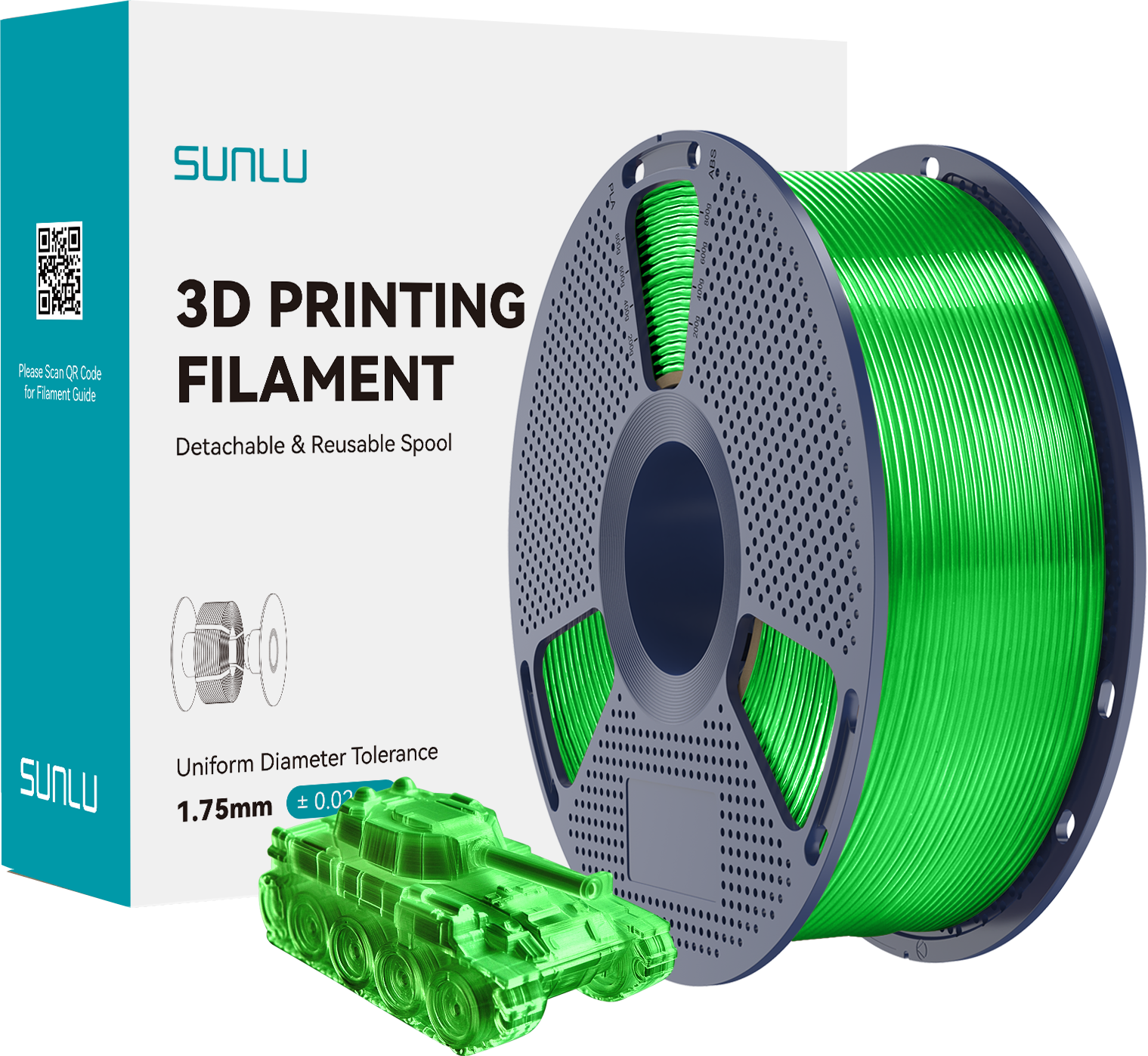 SUNLU  PLA Transparent Green, 1,75 mm / 1000 g    Biologisch abbaubares PLA Material