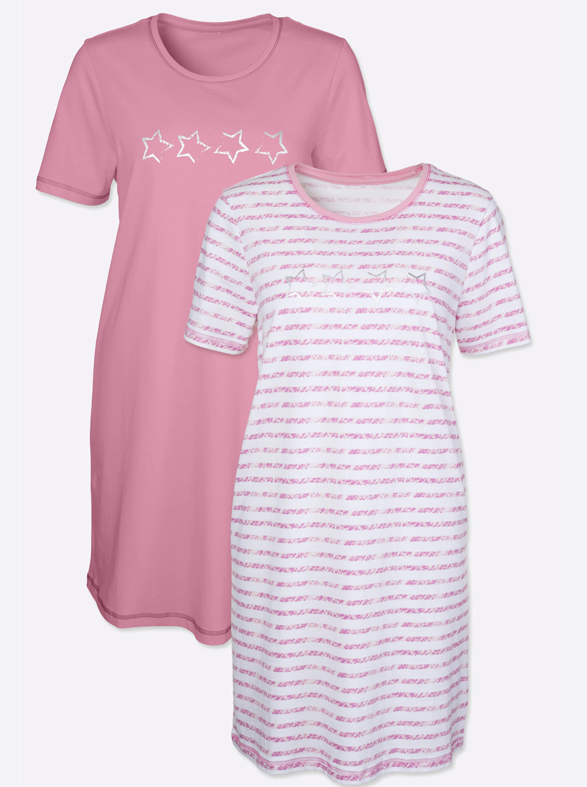 wäschepur Kurzarm-Sleepshirts in erika + erika-gestreift