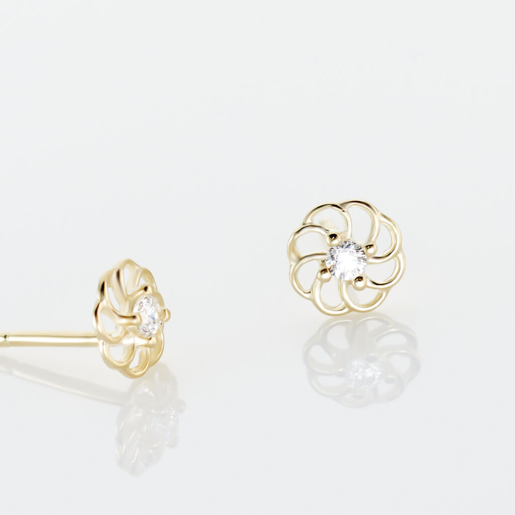 Boucles D'oreilles Puces Eleanor Fleur Or Jaune Oxyde De Zirconium