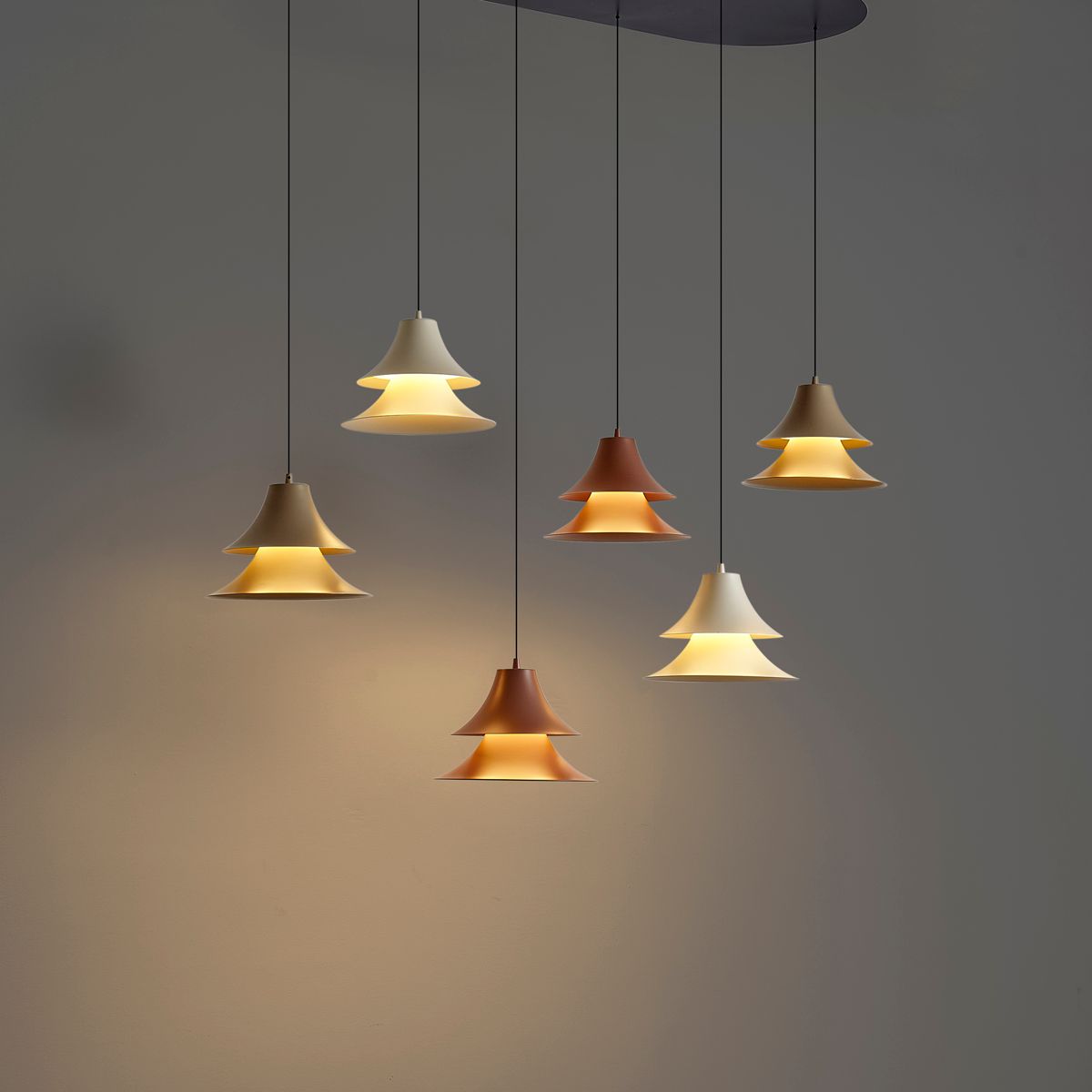 Hanglamp multicolor met ovale plafondplaat incl. LED dimbaar 6-lichts easylift - Witch