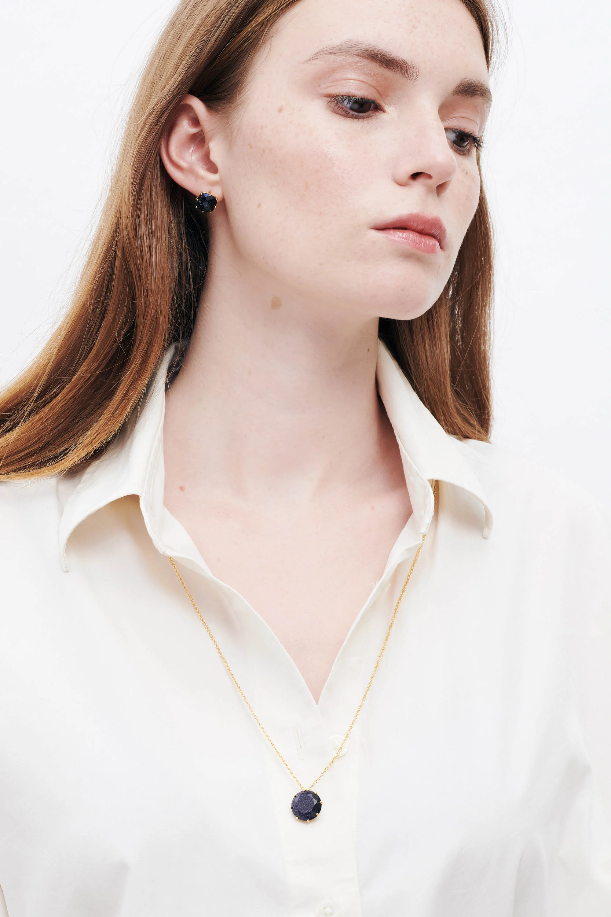 Collier sautoir pierre ronde la diamantine bleu nuit pailleté | Bleu