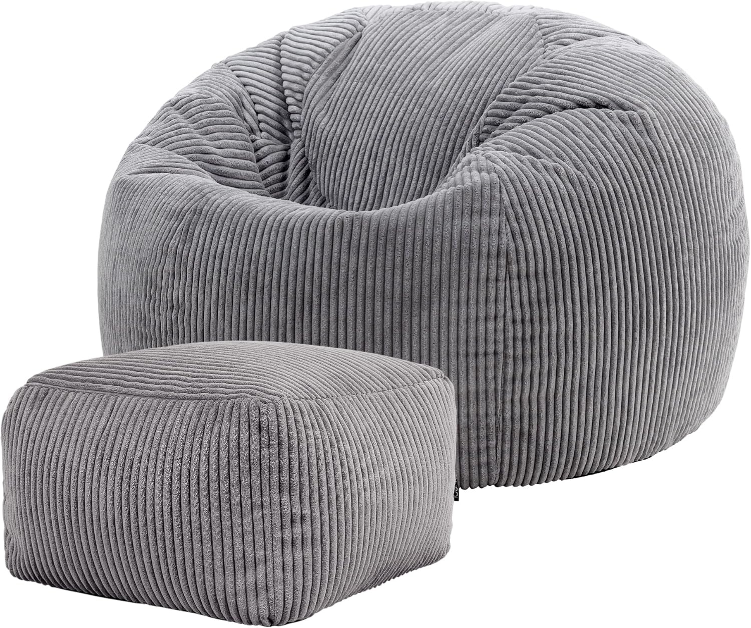 Icon Kingston Sitzsack mit Hocker Cord, Dunkelgrau, Sitzsack Erwachsene mit Füllung, Bean Bag, Cord Sessel, Lounge Sessel, Lounge Stuhl, Schlafzimmer, Wohnzimmer, Wohnzimmer Möbel