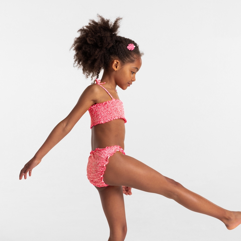 Maillot de bain 2 pièces à fleurs rose fille