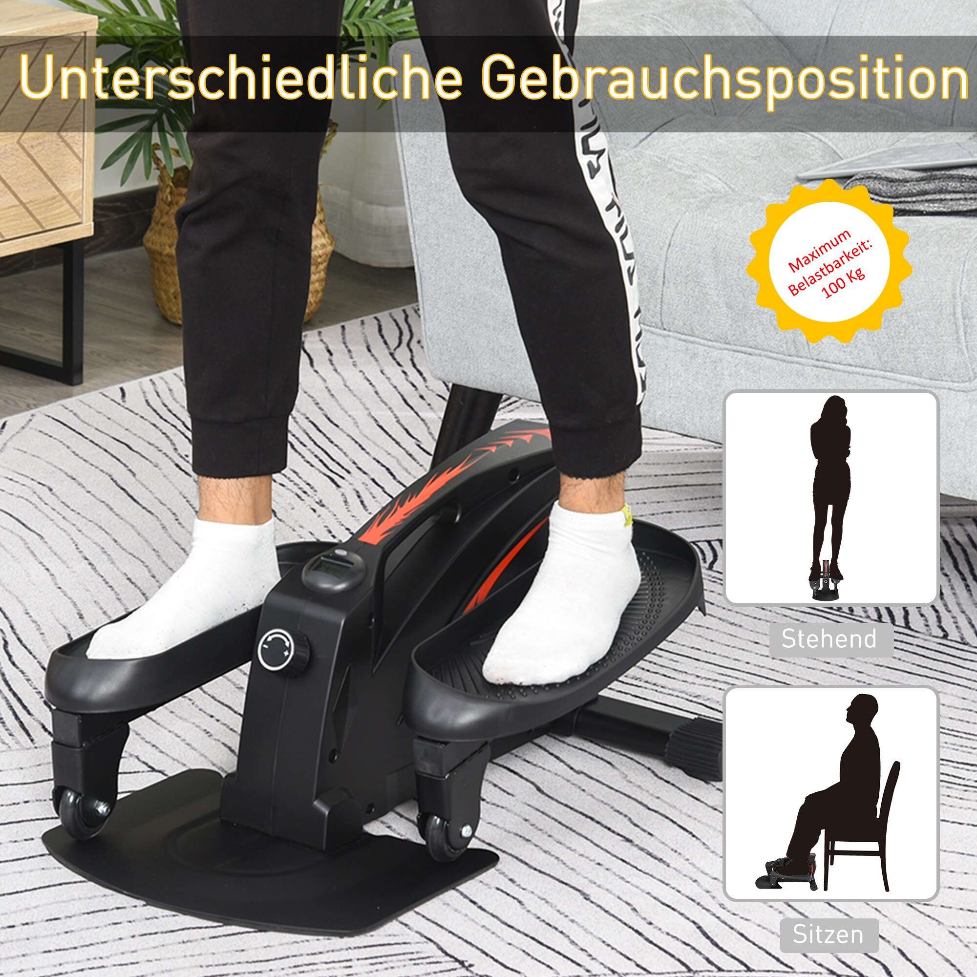 HOMCOM Mini Stepper mit LCD-Monitor schwarz 60 x 40 x 29 cm (LxBxH)