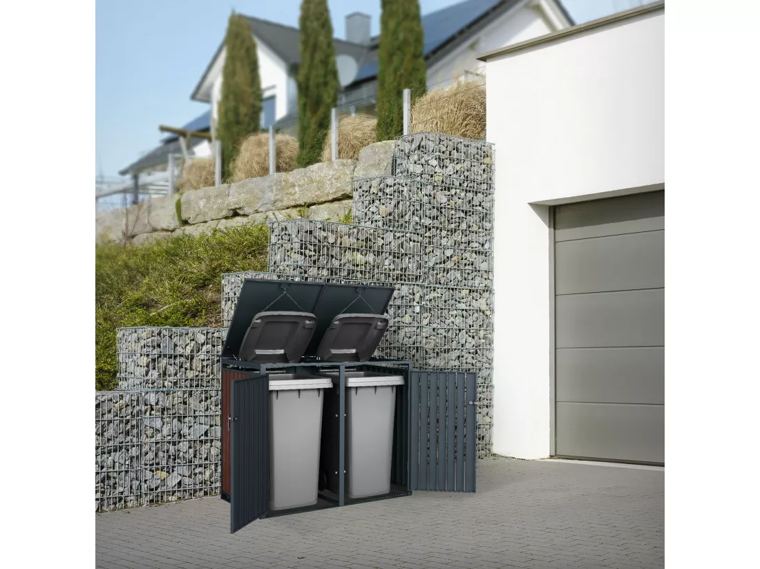 Abri pour 2 poubelles 240 L conteneur à déchets acier corten 132 x 80 x 116,3 cm