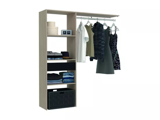 Dressing bois avec 3 étagères, 1 tiroir, une penderie : 160 x 40 x 180 cm ELYSEE
