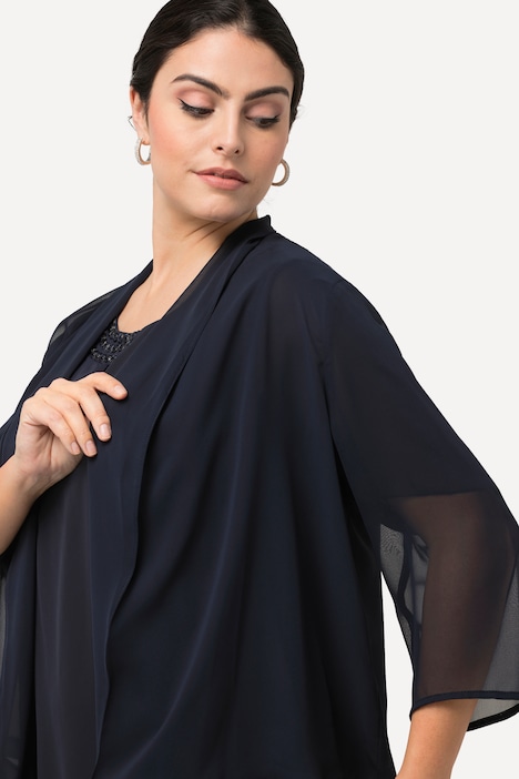Chiffonjacke, Oversized, Schalkragen, 3/4-Arm