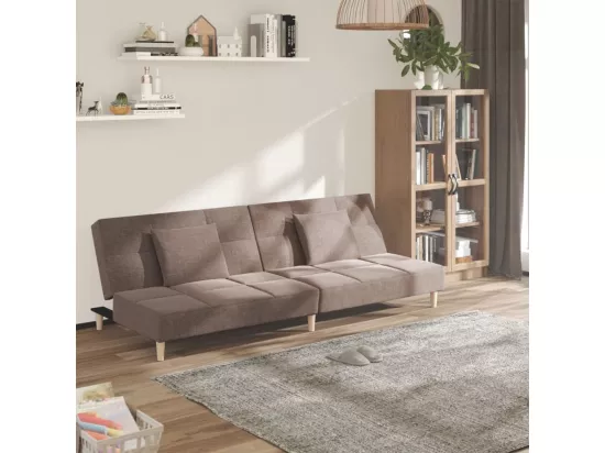 Canapé-lit à 2 places avec deux oreillers taupe tissu