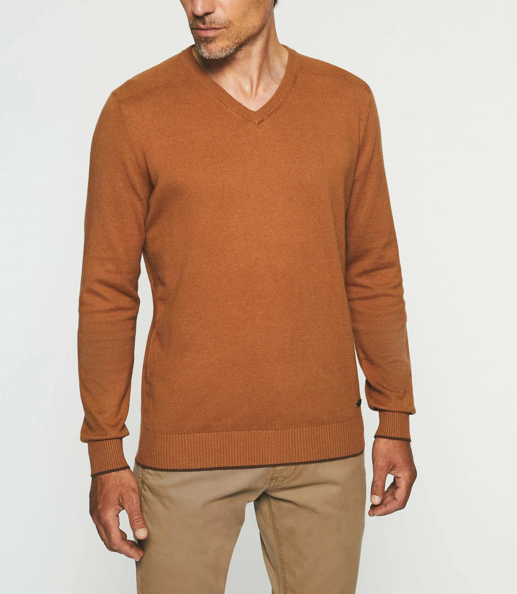 Pull col V en coton-cachemire camel BRENT