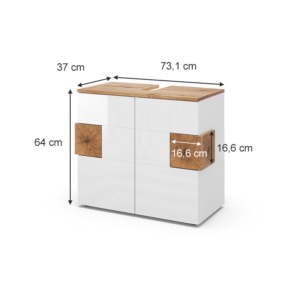 Vicco Waschtischunterschrank Waschbeckenunterschrank Eden Weiß Artisan modern 73x64 cm Badezimmer Schrank Badschrank Badkommode Badmöbel 2 Türen Hochglanz