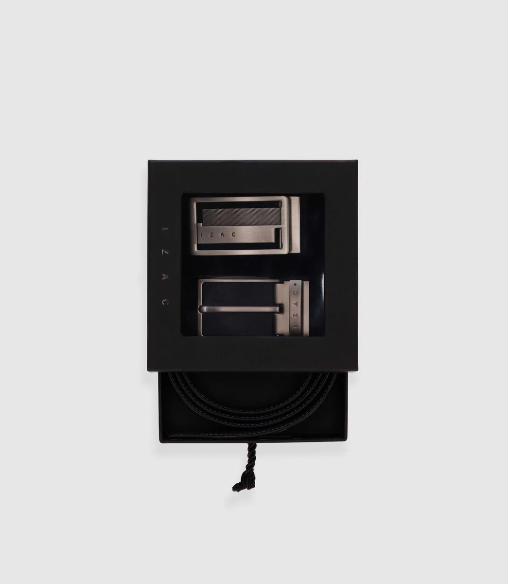 Coffret ceinture réversible en cuir noir et anthracite COFF19