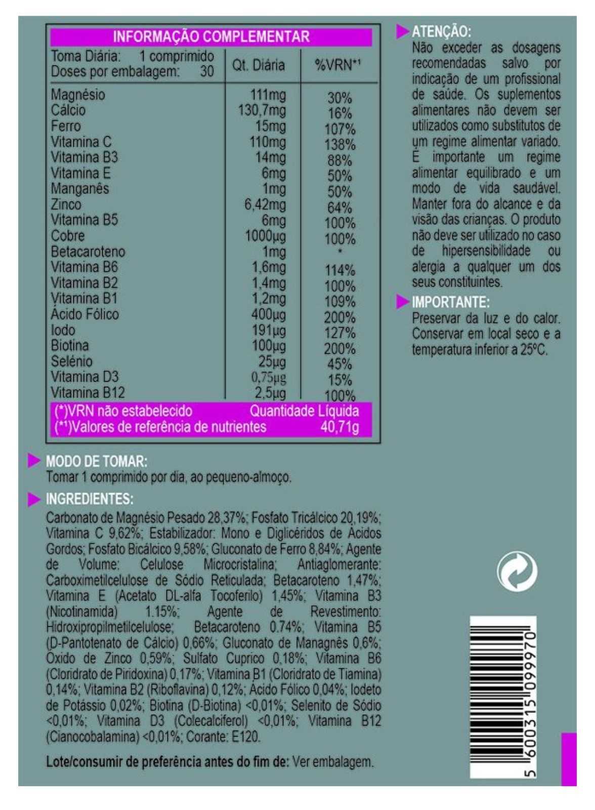 Biokygen Mulher + energia + vitalidade 30 comprimidos