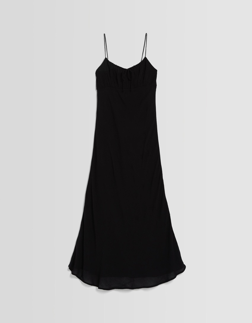Vestido midi de crepe com alças finas