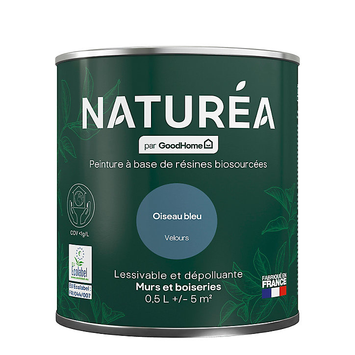 Peinture murs et boiseries Naturéa par GoodHome oiseau bleu velours 0.5L