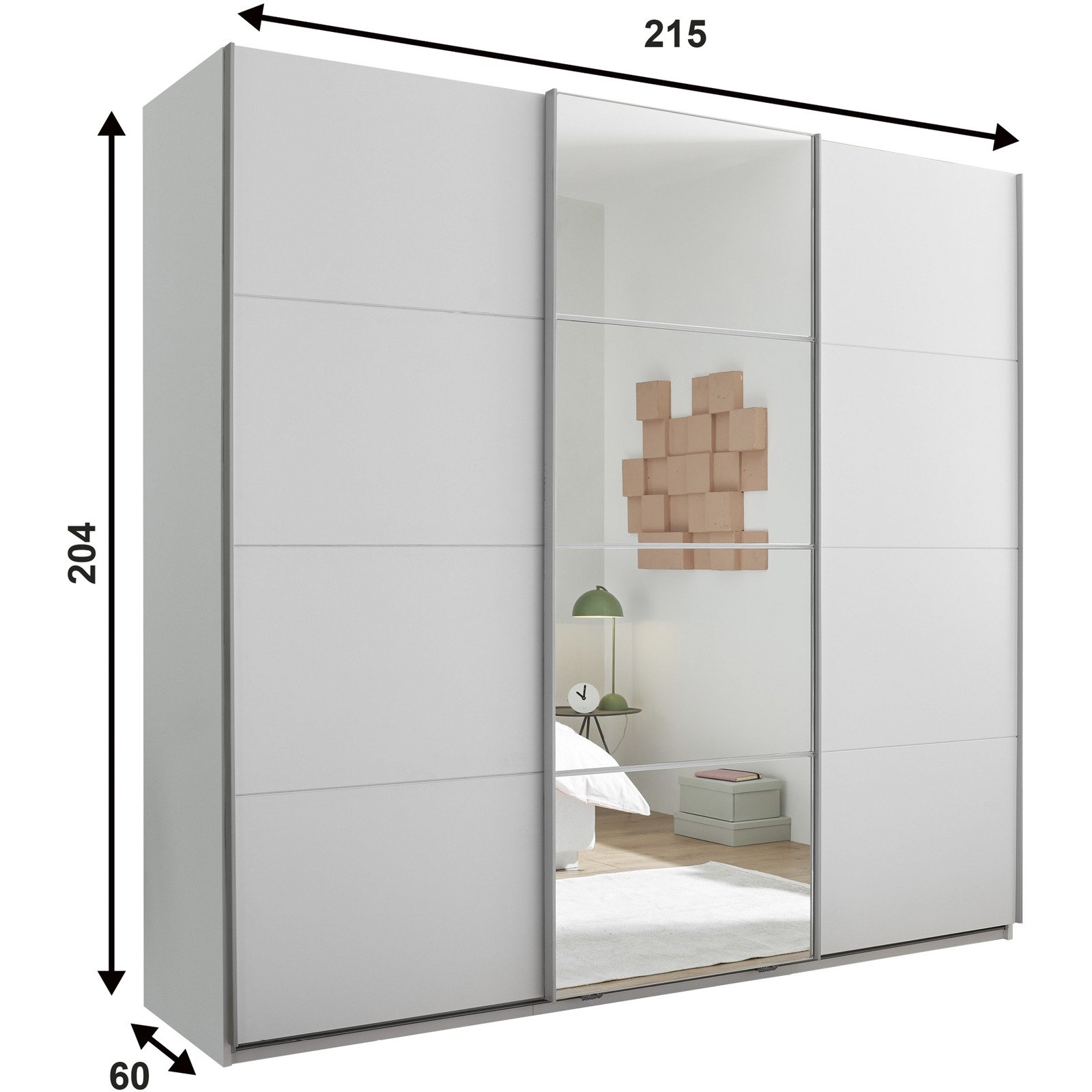 Schiebetürenschrank Carano Dekor weiss 215 x 204 x 60 cm, mit Spiegel