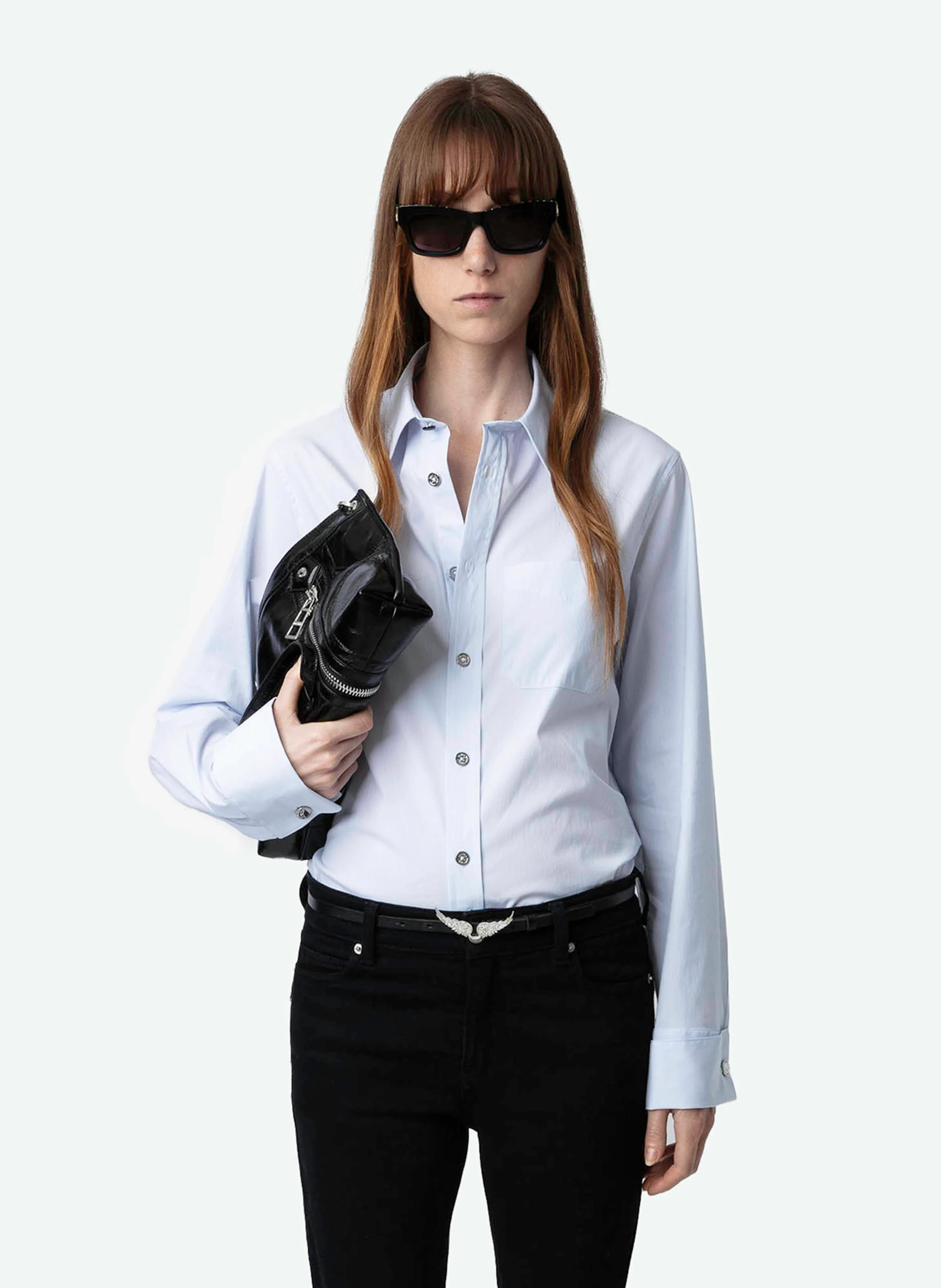 TASKIZA - Chemise rayée en coton bio mélangé | Bleu