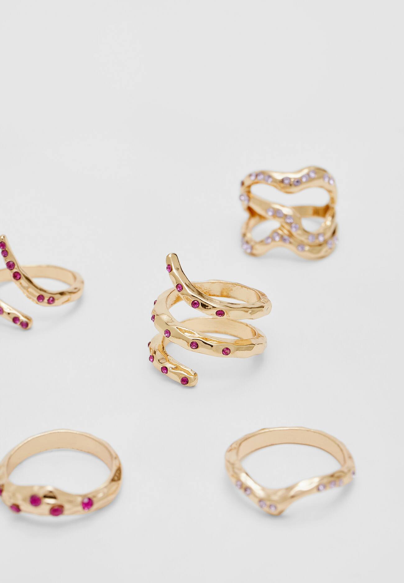 Conjunto de 5 anéis de pedra