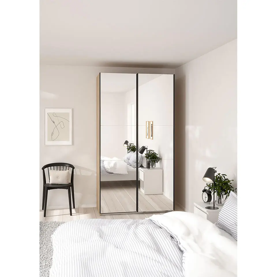 Hioshop Como schuifdeurkast 2 deuren met spiegel 120x220cm eikdecor