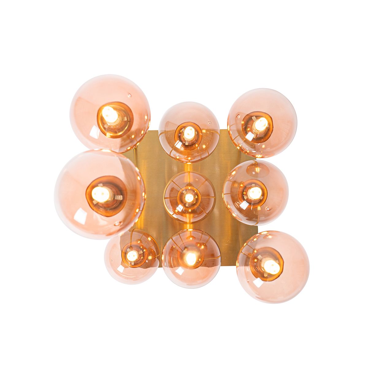 Art Deco plafondlamp goud met roze glas 9-lichts - Athens