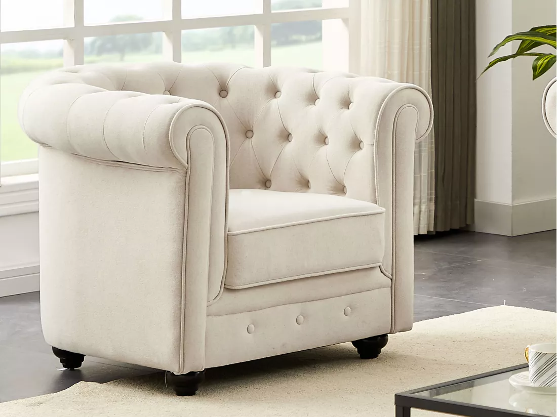 Fauteuil en tissu beige CHESTERFIELD