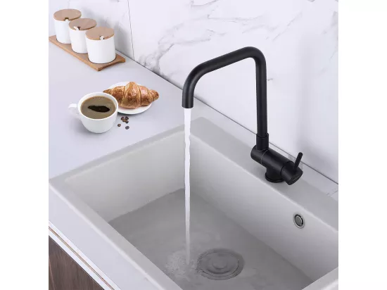 Robinet Cuisine Rabattable Rotatif 360°Mitigeur Cuisine Eau Chaude Froide Robinetterie avec barboteur démotable Pour Évier contre Fenêtre,Noir