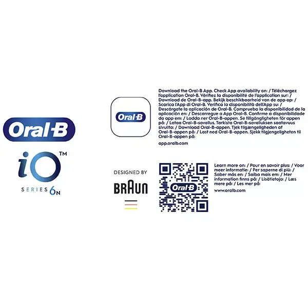 Escova de dentes elétrica Oral-B iO 6N branca com conectividade Bluetooth, 2 cabeças de escova e 1 estojo de viagem.
