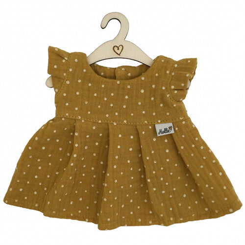 Hollie poppenkleding jurkje stippen - ochre - 34 cm