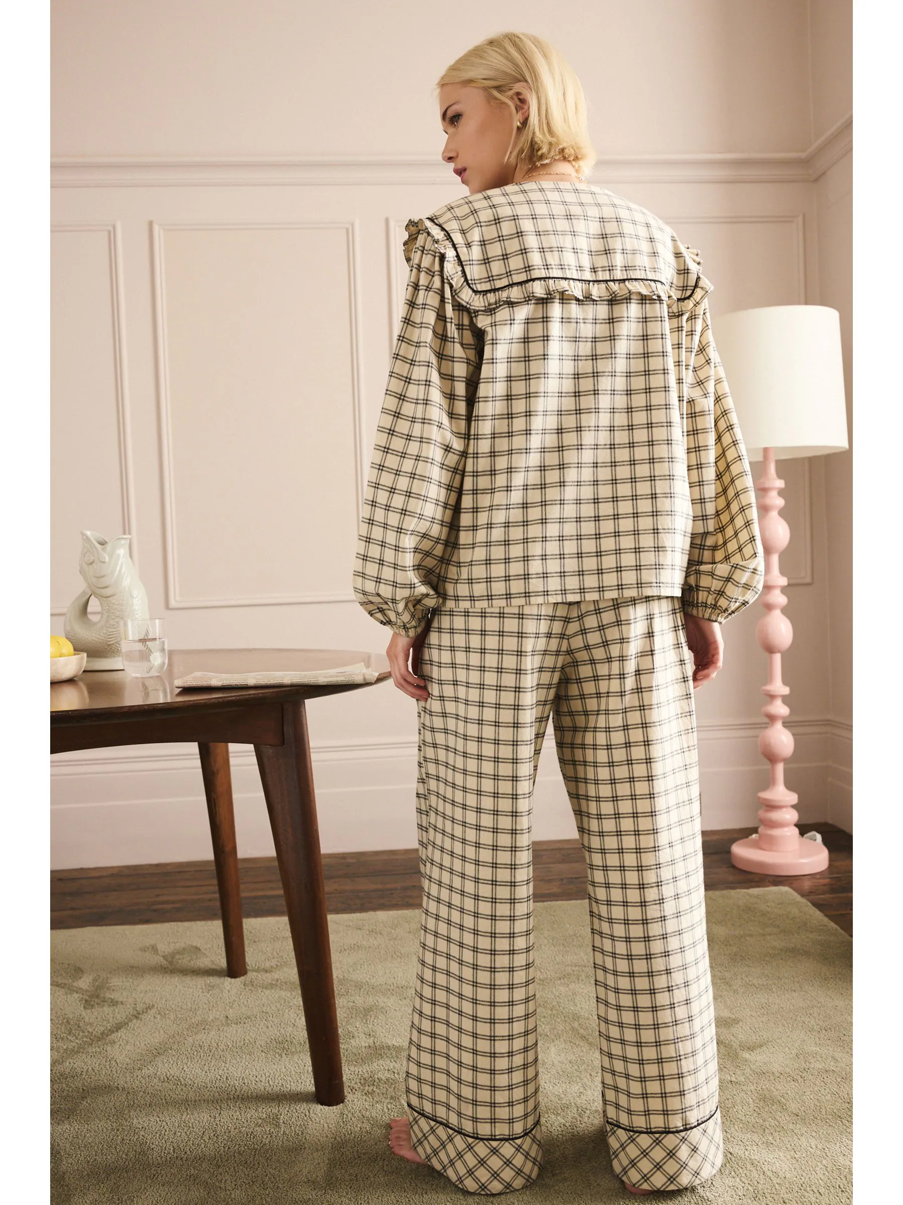 Zwart/wit - Geruite pyjama met knopen