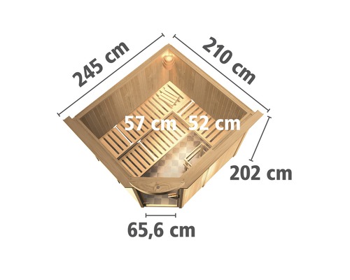 Karibu Siona 3 modulaire sauna zonder oven, met dakkroon en gebronsde volledig glazen deur