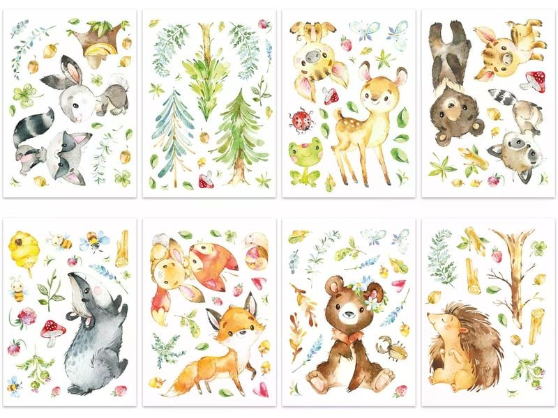 Papierdrachen Wandtattoo-Set Waldtiere Wandsticker für Kinder