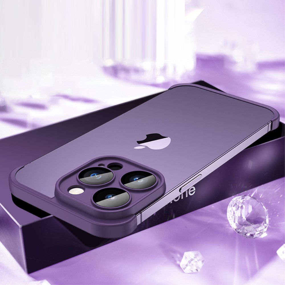 (2-tlg.) iPhone 14 Pro Gummi Slim Case Hülle Kameraglasschutz mit Rahmenlosen Bumper (Selbstklebend) - Lila