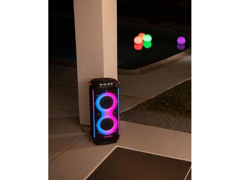 JBL Bluetooth Speaker Partybox 710 Schwarz Party-Lautsprecher mit kraftvollem Sound (800 W RMS ), eingebauter Beleuchtung und spritzwassergeschütztem Design Merkmale