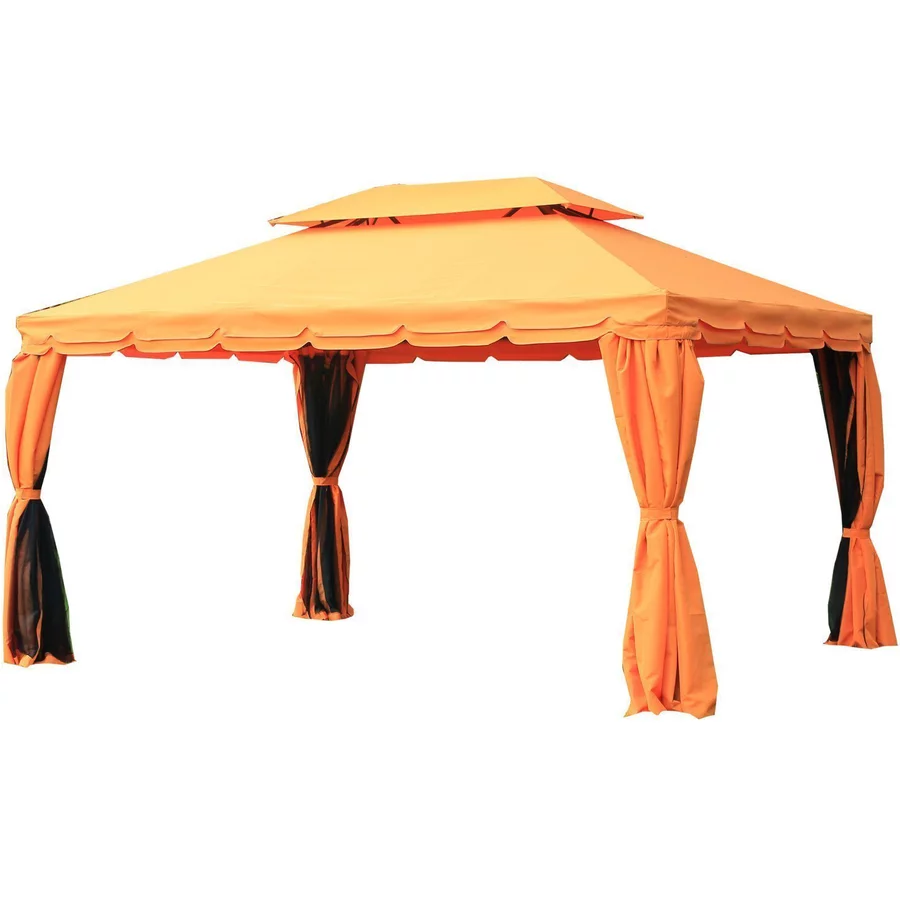 Outsunny Gartenpavillon mit Doppeldach schwarz, orange