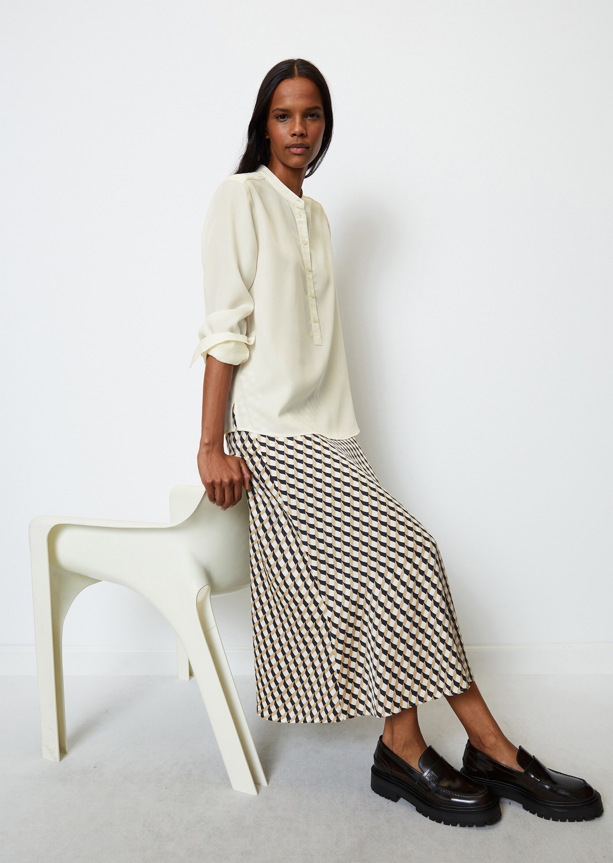 Fließende Bluse mit Stehkragen aus Tencel™-Lyocell