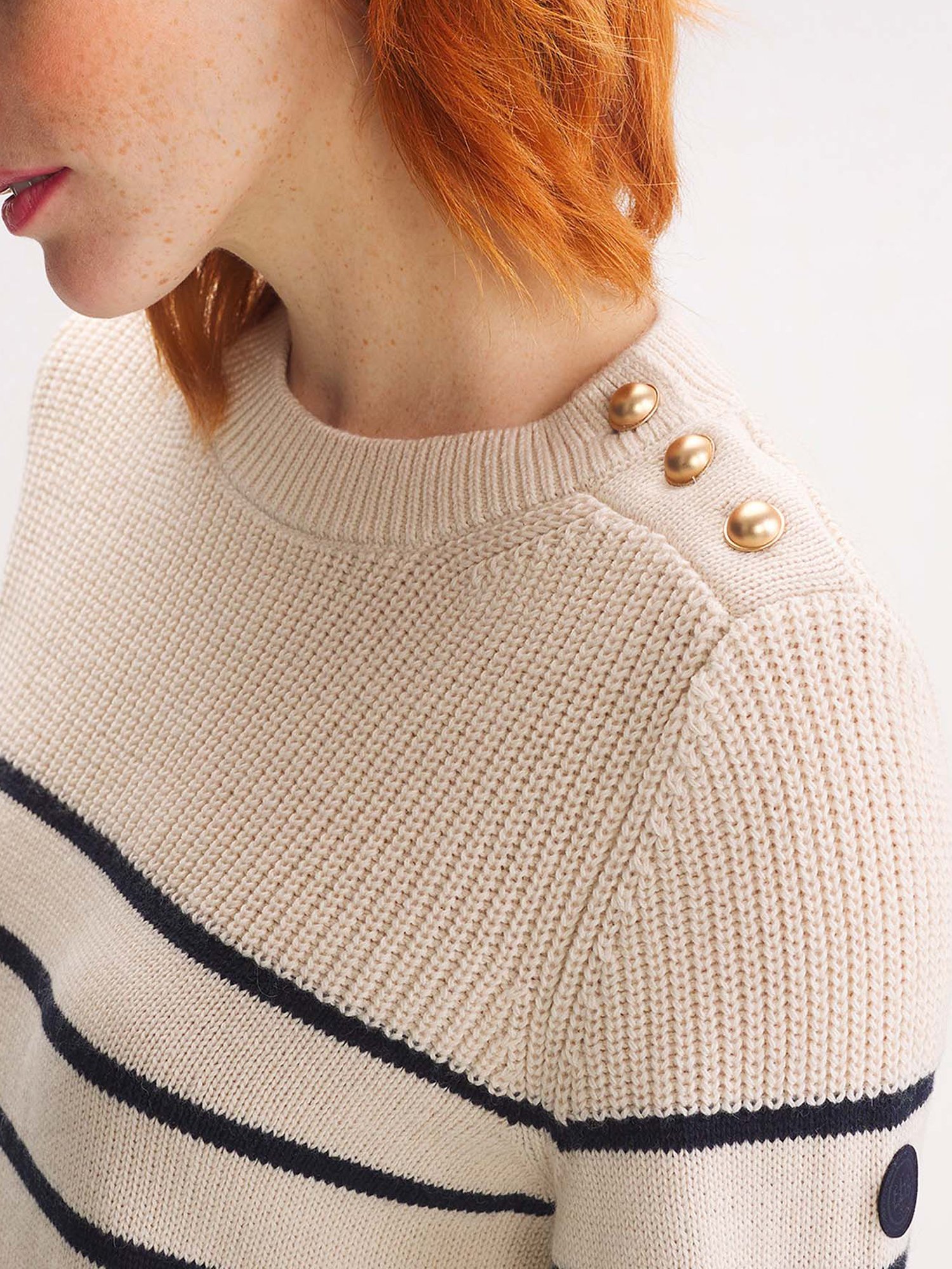 Pull Marinière Femme Tricot Coton Laine Blanc