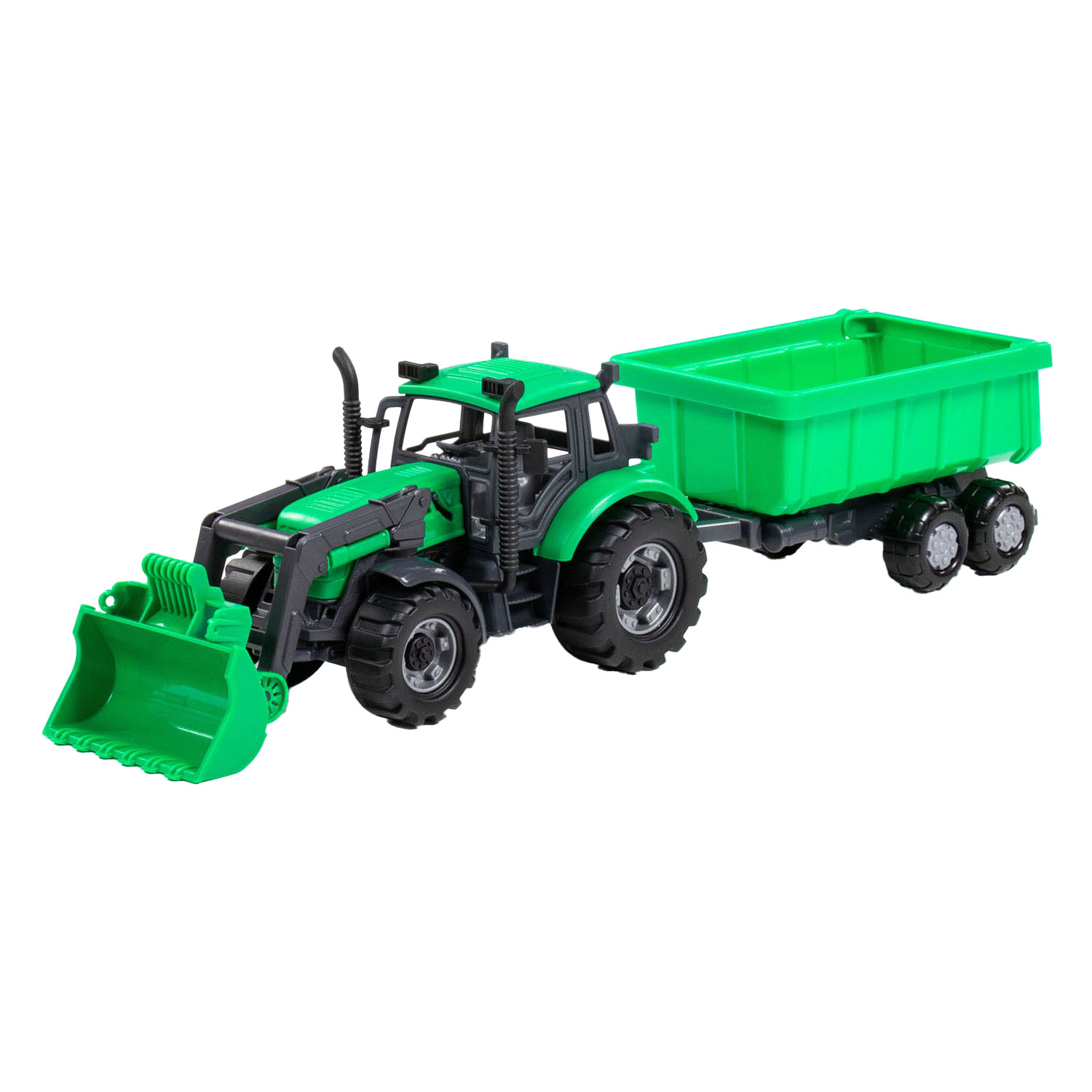 Cavallino Tractor met Lader en Aanhang Kiepwagen Groen,Schaal 1:32