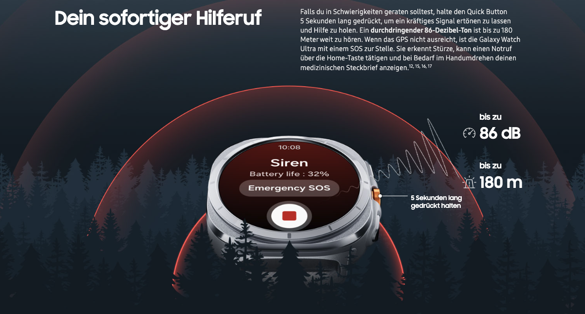 Galaxy Watch Ultra (47mm, 4G) Smart Watch mit Silikon Armband (SM-L705FZTAEUE) - Titanium Silver (Schwarz)