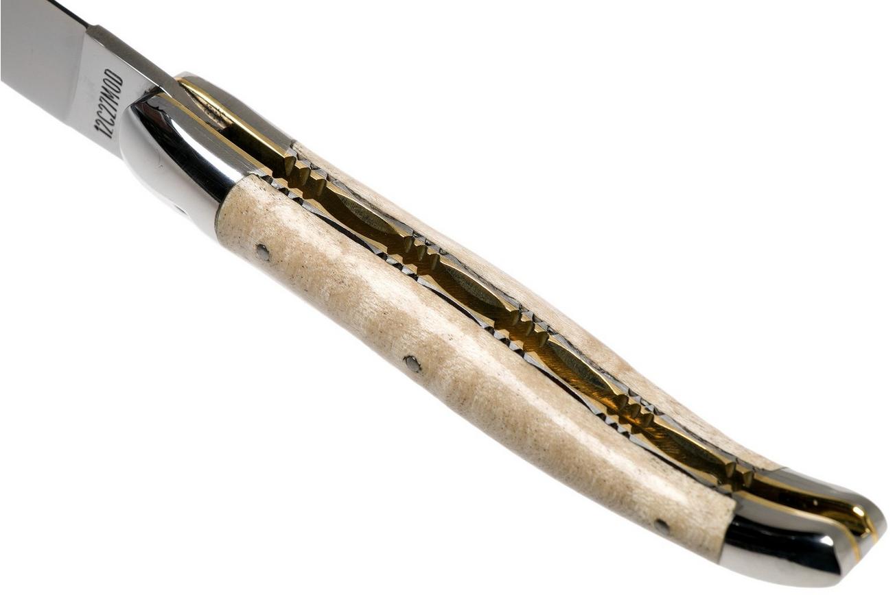Laguiole en Aubrac 12cm Double Plates, wavy maple handgevijld, L0712EEN1/FSJ1