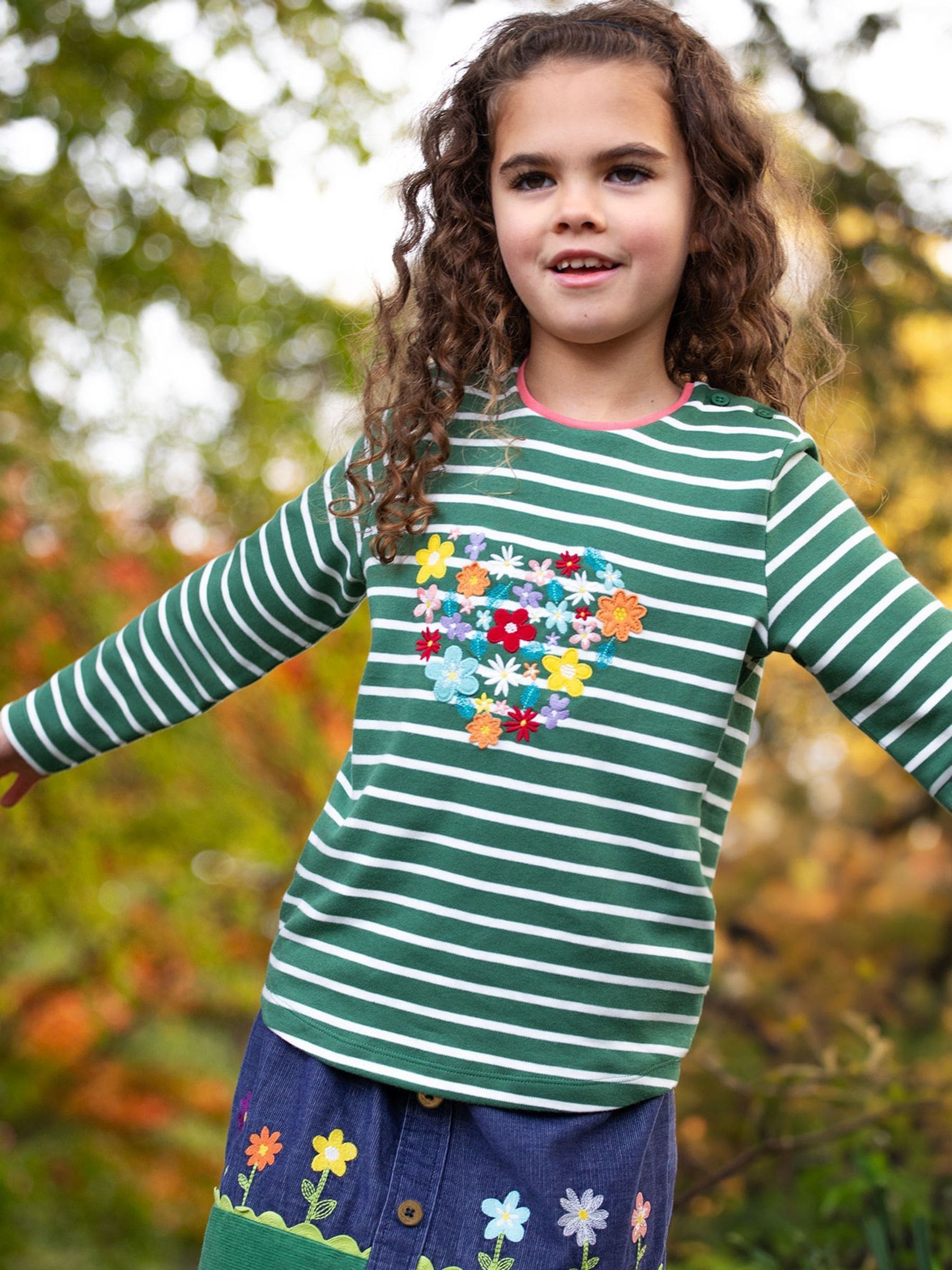 Frugi Green Louise Embrodiered Top