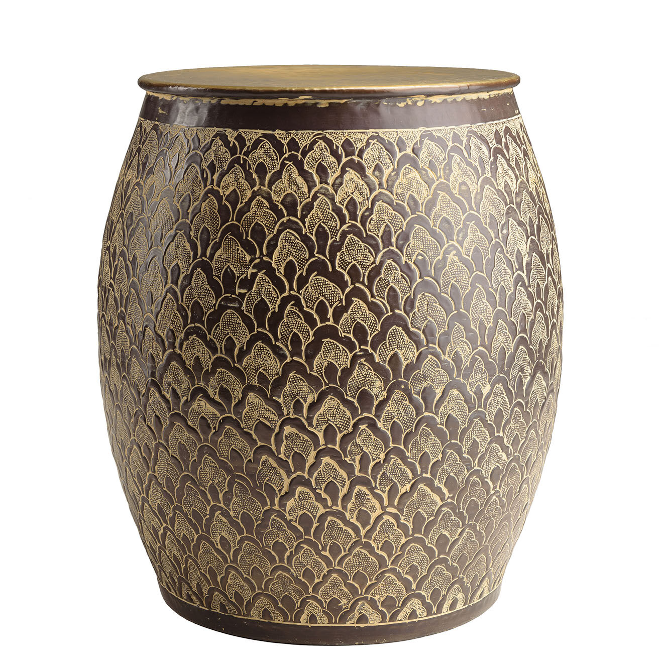 Macabane Table d'appoint motifs Honora marron antique - D.40xH.46 cm