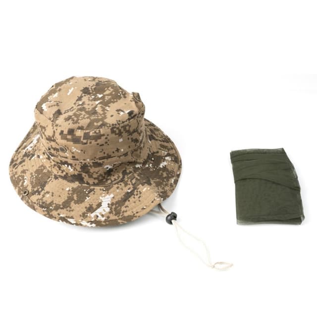 Camouflage bøttehat Kasket med myggenet campingfiskeri