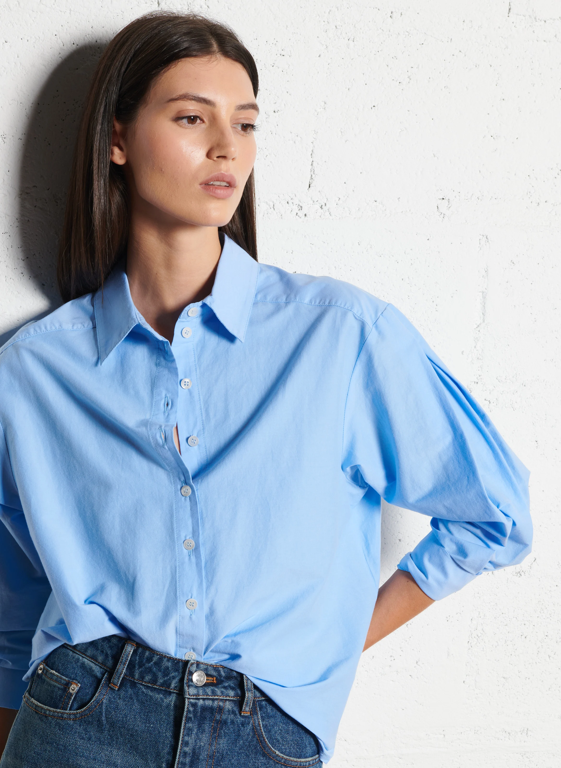 DEMIE - Chemise droite col classique en coton | Bleu