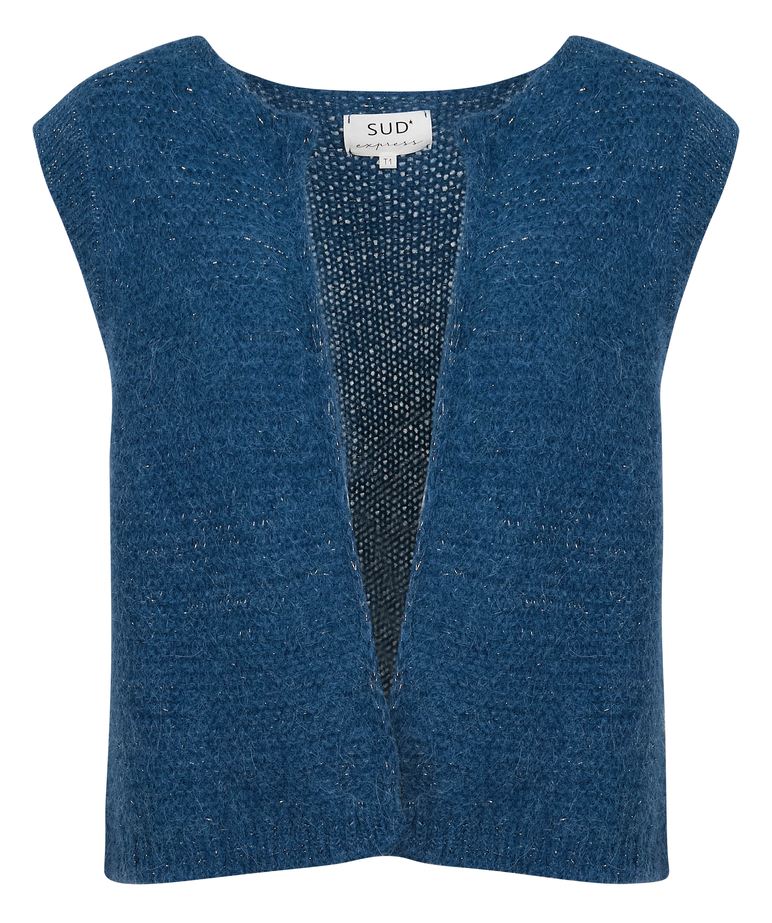 GOTANAX - Gilet col rond droit en maille | Bleu