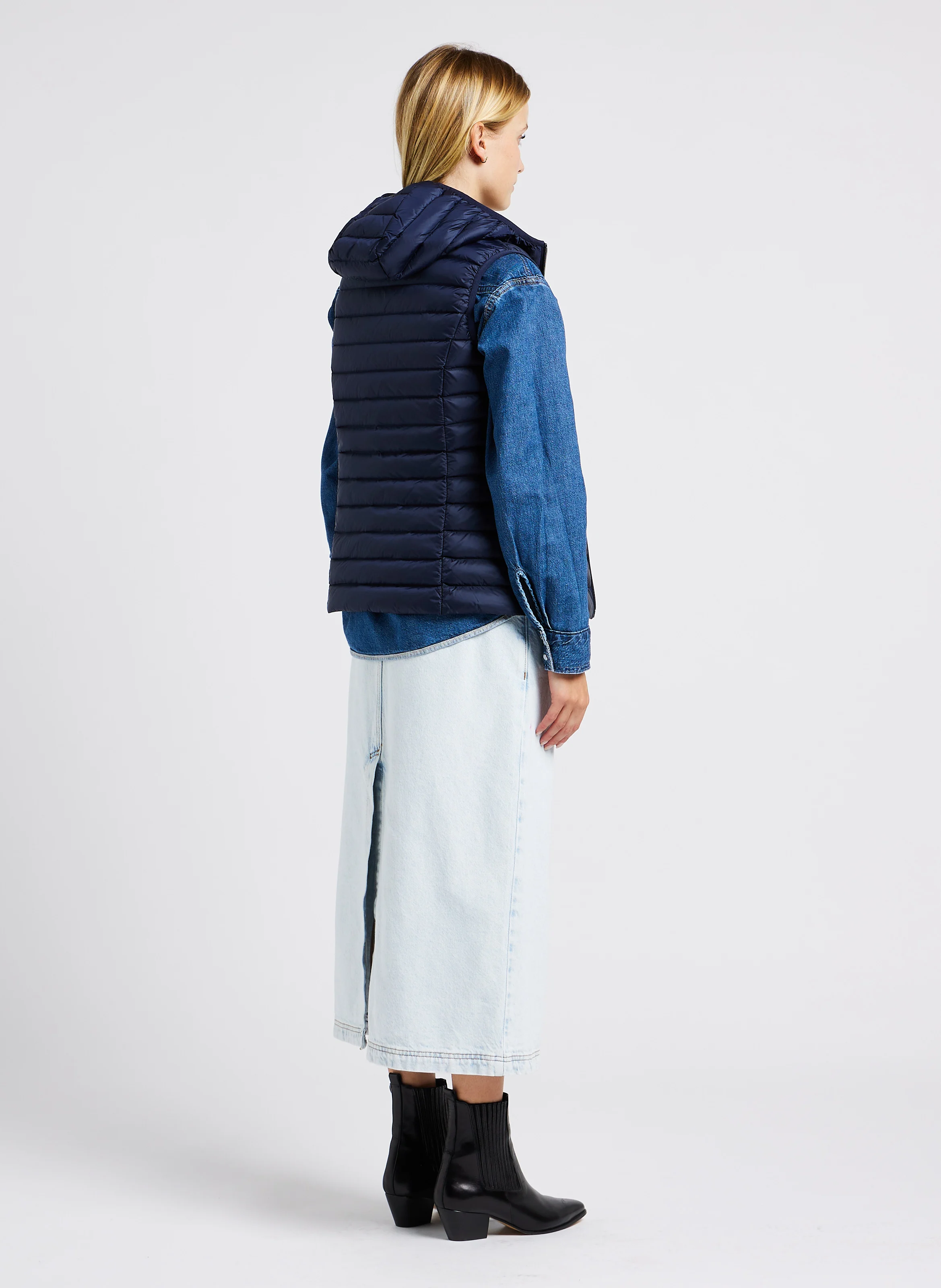 JOYBIRD - Jupe midi denim en coton | Blanc