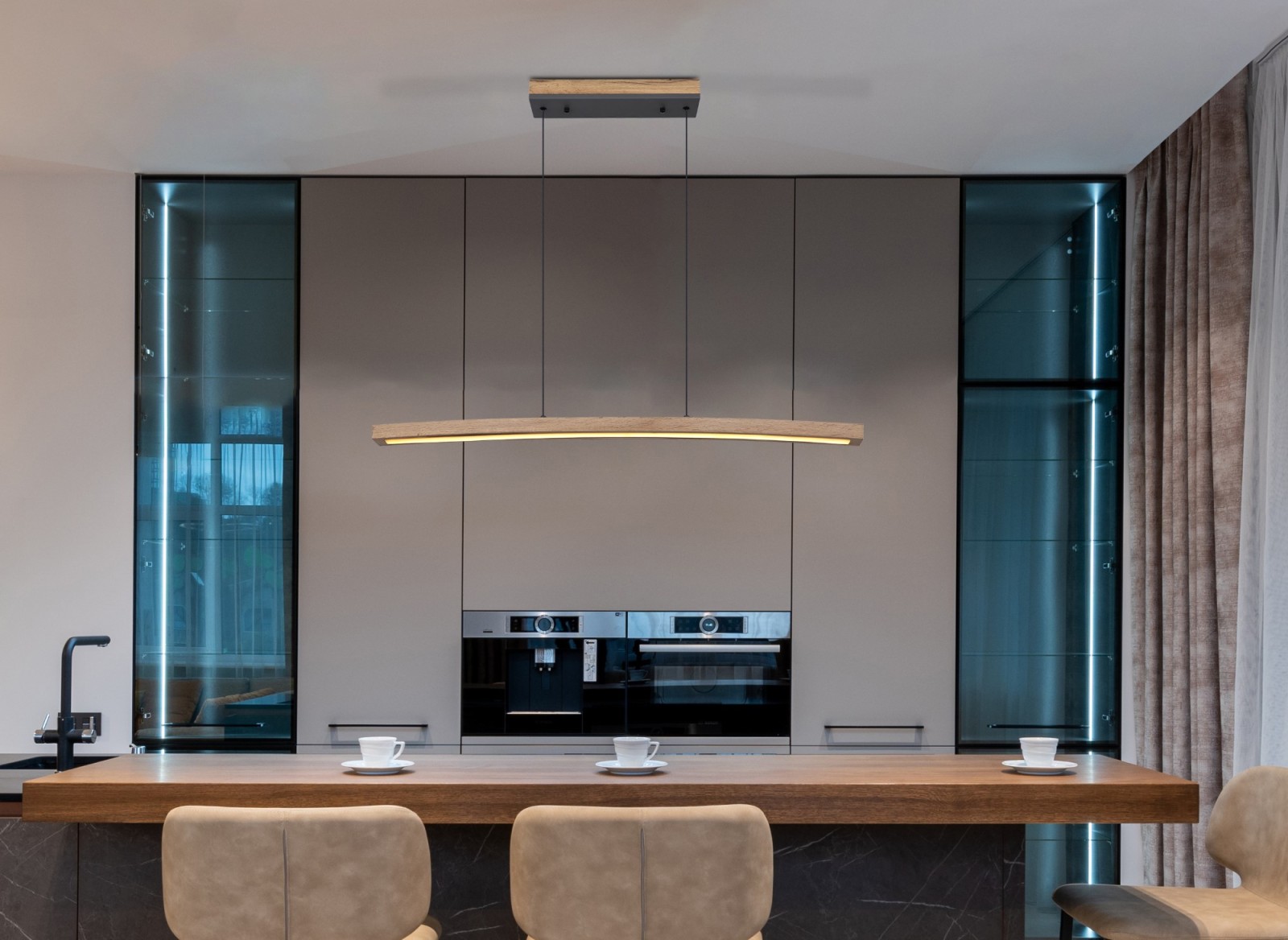 LED-Hängeleuchte - holzfarben - Touchdimmer - 100 cm