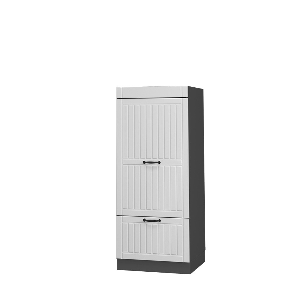 Vicco Mikrowellenumbauschrank Küchenschrank Küchenmöbel Fame-Line Landhaus Anthrazit Weiß 60 cm Küche Einbauküche Blende Hochschrank Schublade Mikrowelle Backofen Küchenzeile