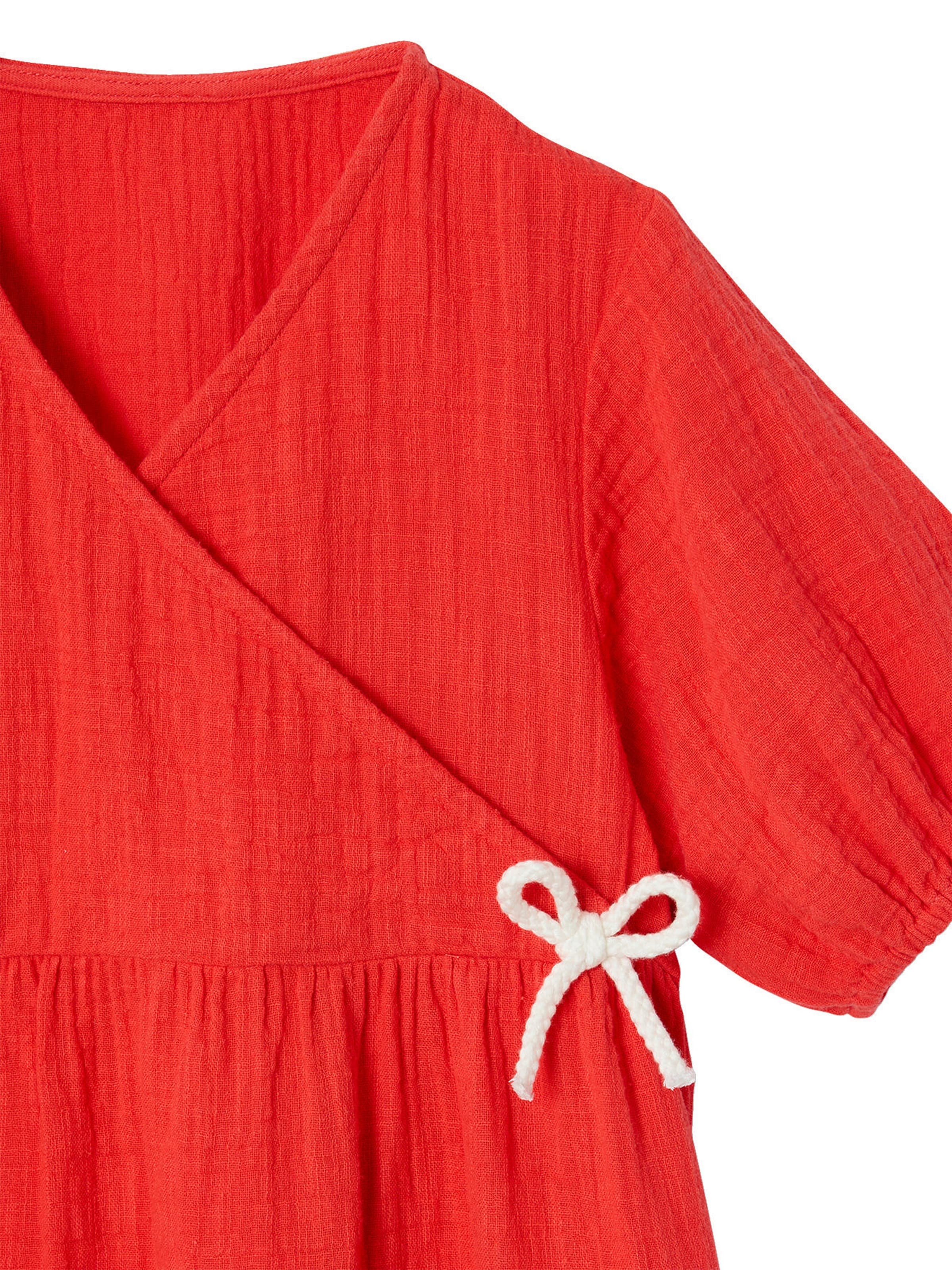 Vertbaudet Mädchen Volantkleid mit Wickelausschnitt rot
